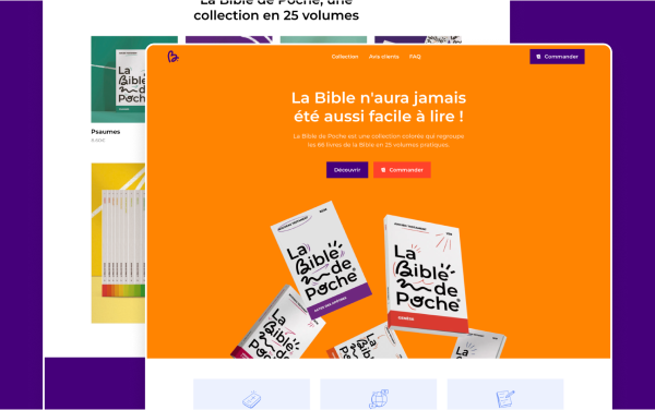 Landing Page réalisée par Topicimes sous WordPress pour La Bible de Poche
