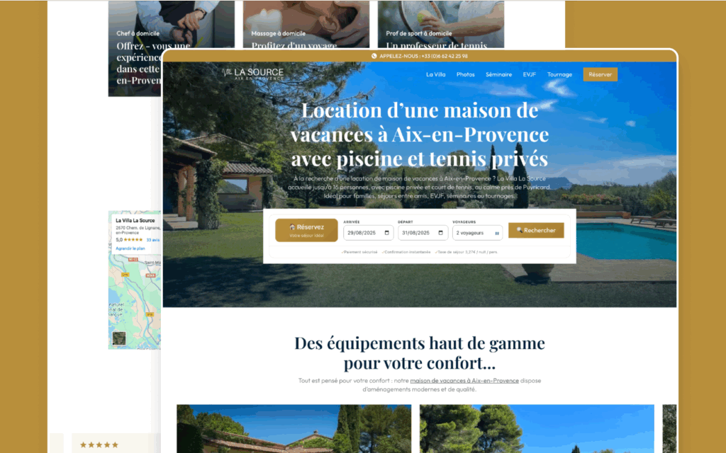Réalisation par Topicimes du site de la Villa la Source située à Aix en Provence
