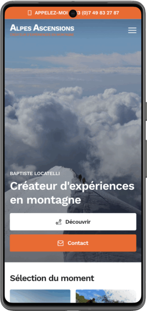 Site internet d'Alpes Ascensions sous un Pixel 7 réalisé par l'Agence WordPress de Chambéry Topicimes